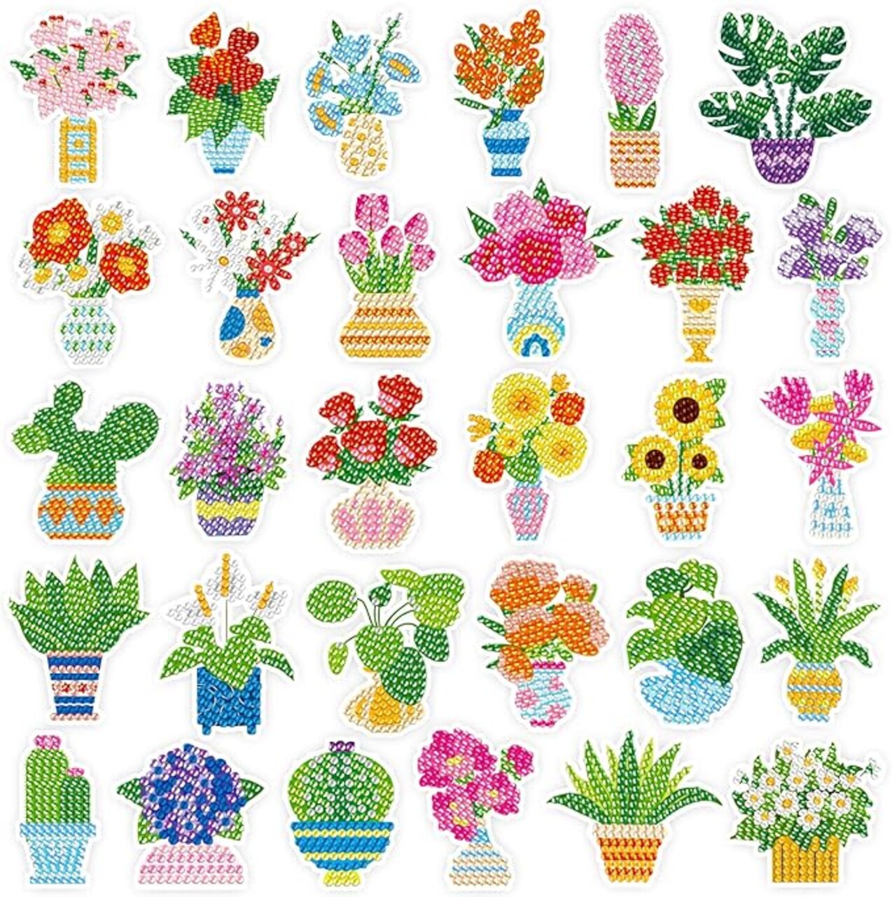 Kids Diamond Art Sticker Kit Potted Plant DIY Craft Set Ages 6-12 Easy Diamond Painting Numbers Creative Resin Gem Art
